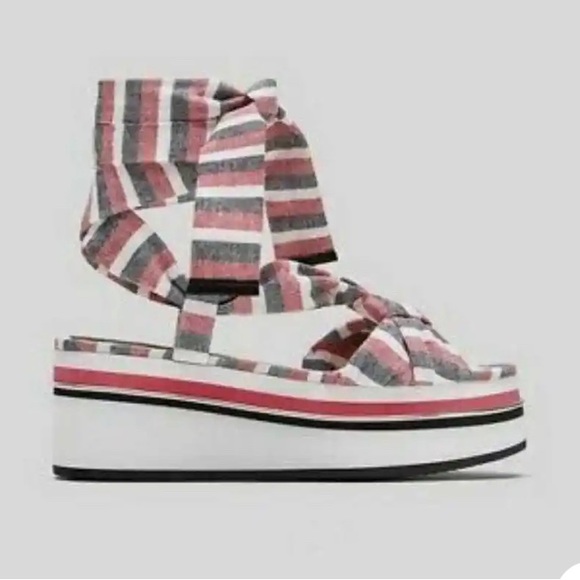 Zara Stripe Ankle Lace Up Chunky Platform Sandals Americana Red White, size 6 - Picture 2 of 10